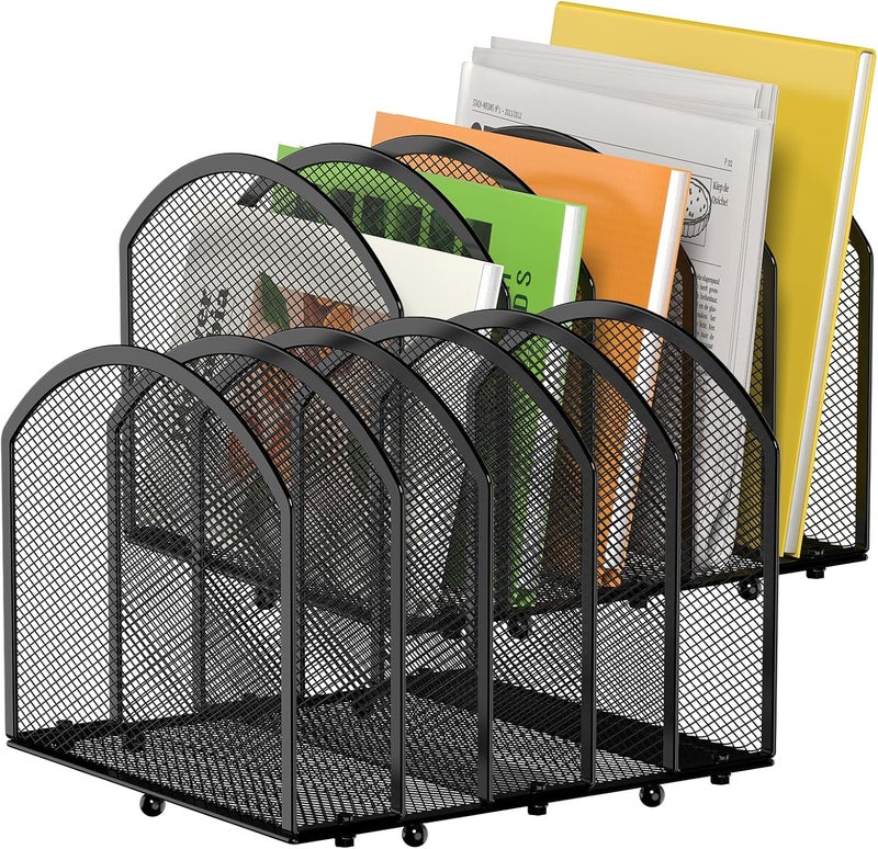 MINDEPOT Desk File Organizer 5 Sections Desktop Organizer File Mail Sorter Office Organization File Folder Holder for Office School & Classroom (Black, 5 Section - 2Pack) - Image 1